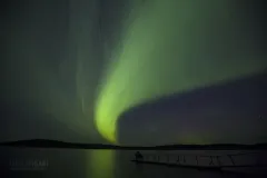 LAP0915_0246_Watching northern lights on the shore of lake Menesjärvi in autumn (Lapland Finland)